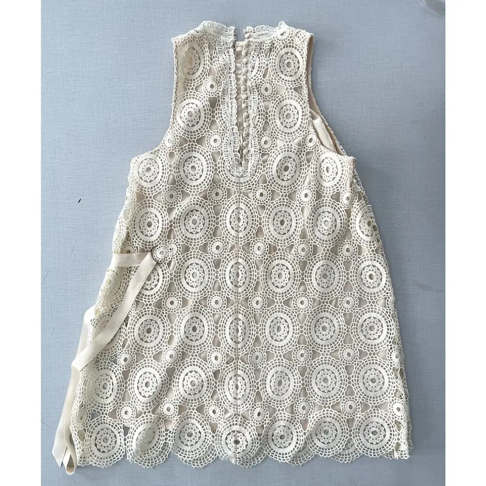 Free People Sz 10 Selma Lace Crochet Shift Dress Mini Boho Festival Prairie